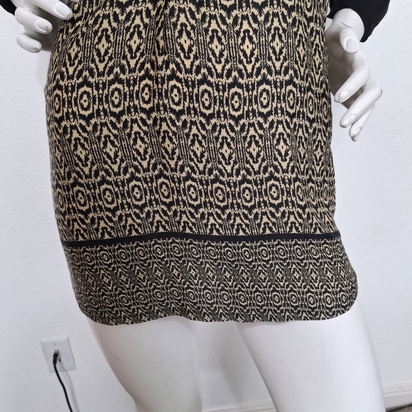 Urban Mangoz Black Tan Geometric Print 3/4 Sleeve Boho Retro Tunic Top Size L - Picture 3 of 12